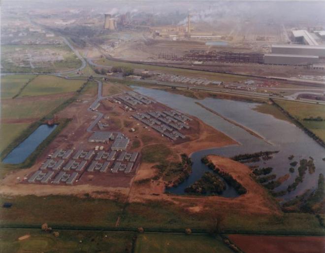 Anchor Village in the early 1970's with the Anchor Steelworks under construction to the top right.