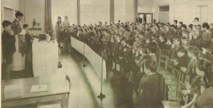 Pupils at an assembly at the Blessed Augustine Webster School in 1967