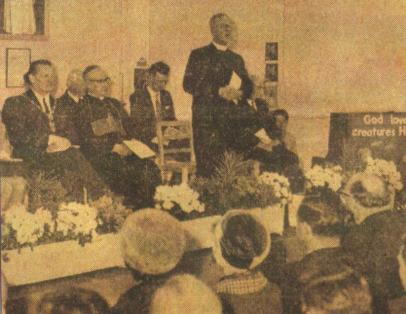 The Bishop King of Nottingham (seated) whilst Rev AR Murdoch addresses the congregation on 3rd may 1967
