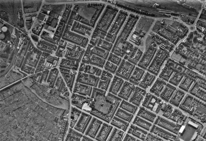 Looking down from directly above the town centre in the 1950's