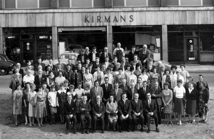 Staff of Kirmans Ironmongers outside the Chapel Street store in 1964, the photograph was taken as part of the stores Golden Anniversary celebrations.